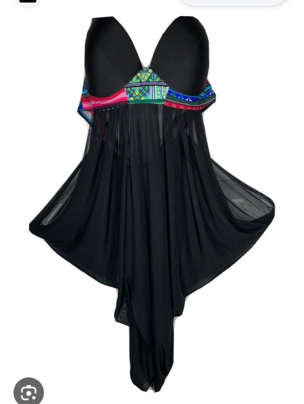 Black Mesh Swim Cover-Up with Colorful Embroidered Band